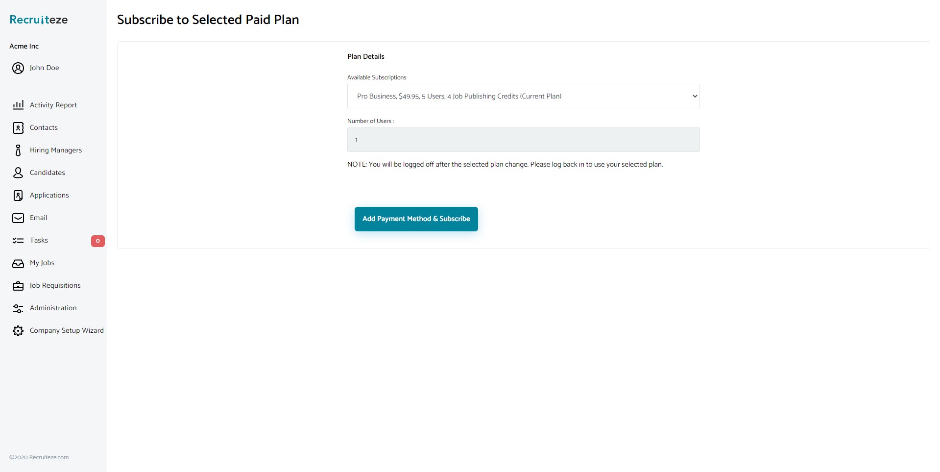 Applicant Tracking System: Subscribe to a paid plan
