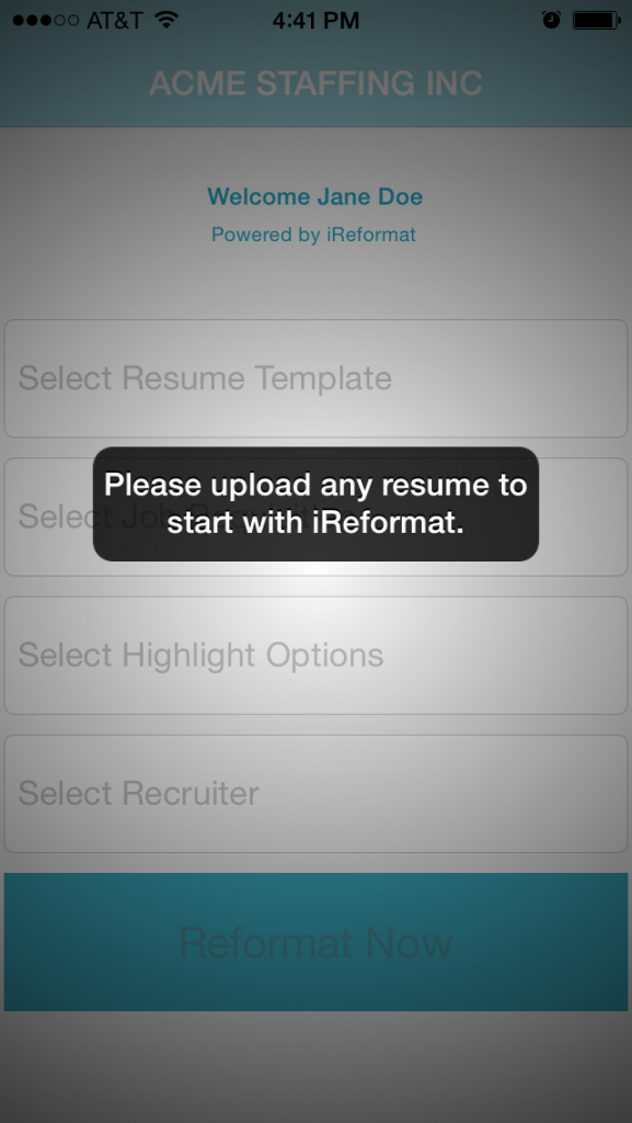 iReformat: iOS App Welcome Screen