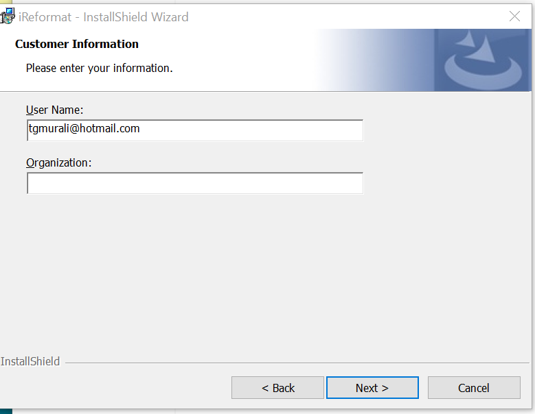 iReformat Office Addin Email Address Screen