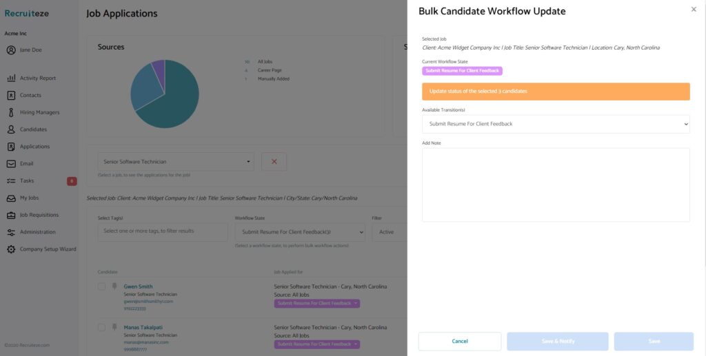 online applicant tracking system -  bulk update view