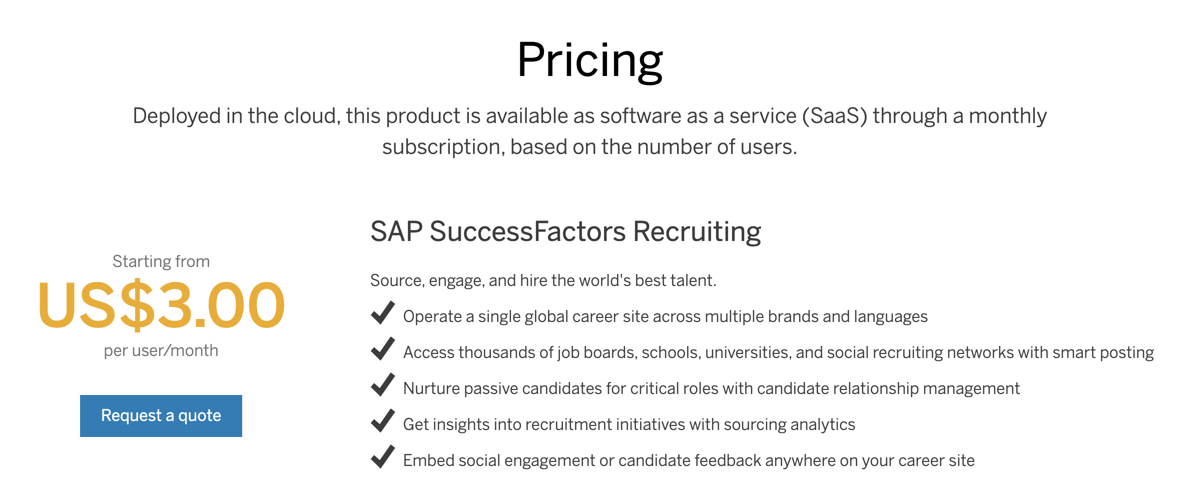 SAP SuccessFactors pricing plan