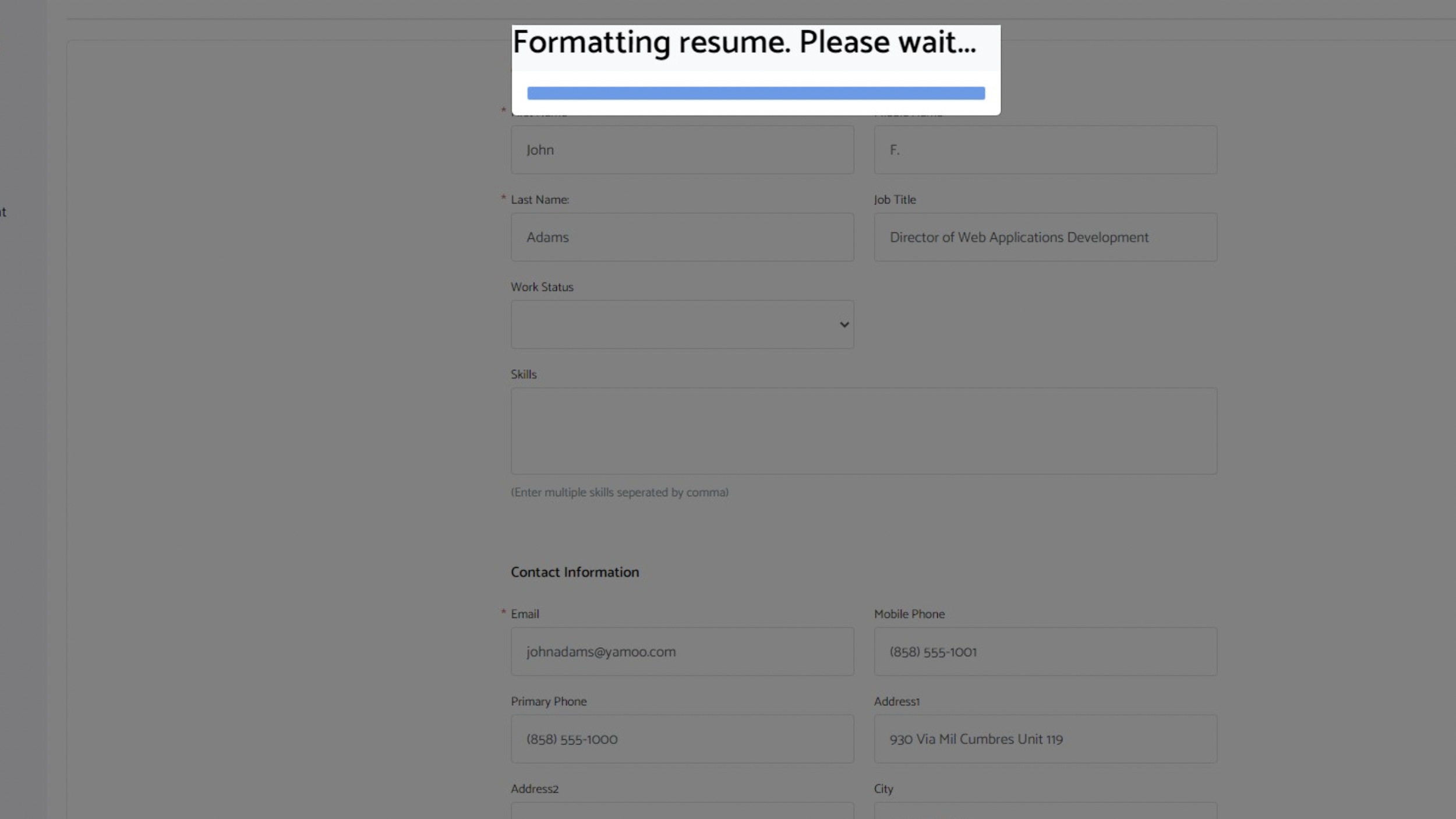 iReformat formatting resume. Please wait.